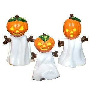 Pumpkin Ghost Shelf Sitter Figurines Halloween Decor 4" Lot of 3 SM Ceramic